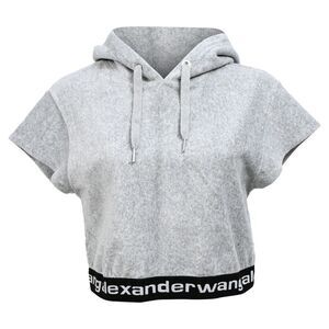 Alexander Wang T. Cropped Hoodie in Grey Corduroy